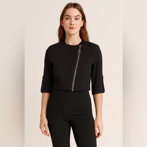 New Aleeza Paris Oxford Cropped Jacket in Black – Size Small
